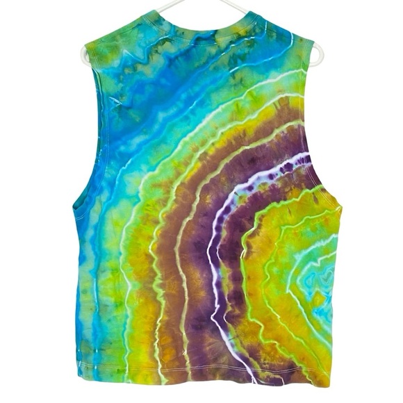 Geode Tie Dye Tank Top Muscle Tee Shirt Mens Size Small Unisex Handmade Blue - Picture 2 of 8